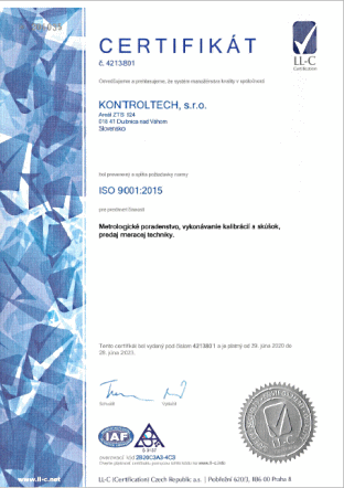 Náhľad certifikátu ISO 9001:2015